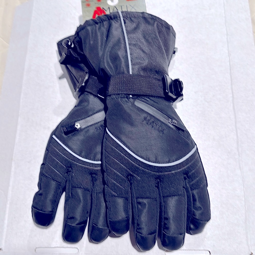 MATIX Fleece Lined Black Ski Gloves w/ zipper MED NWT